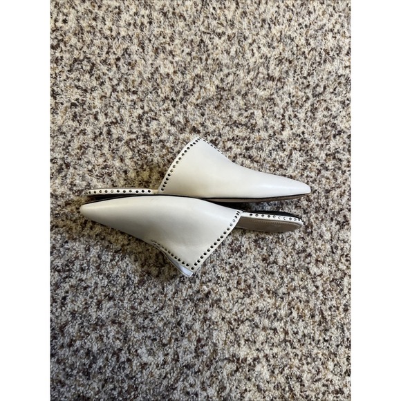 Paige Alia White Leather Mule Flats Women 6.5 Silver Stud Pointed Toe Casual - Picture 2 of 4